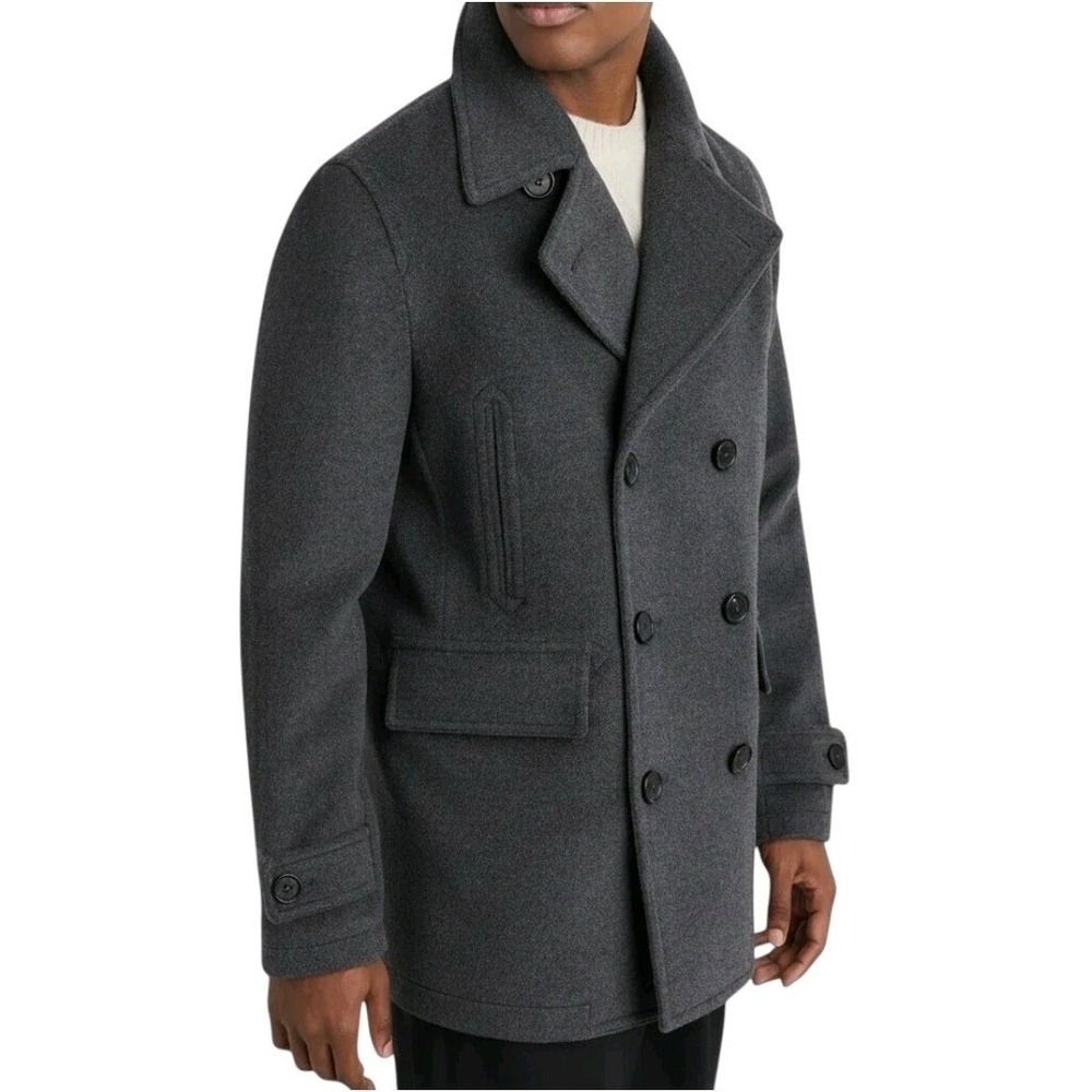 Quince Mens S NWOT Italian Wool Bl Peacoat Heather Charcoal Double Breasted Lux